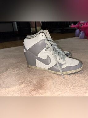 Nike Women's Wedge High-Top Sneakers in Light Gray and White